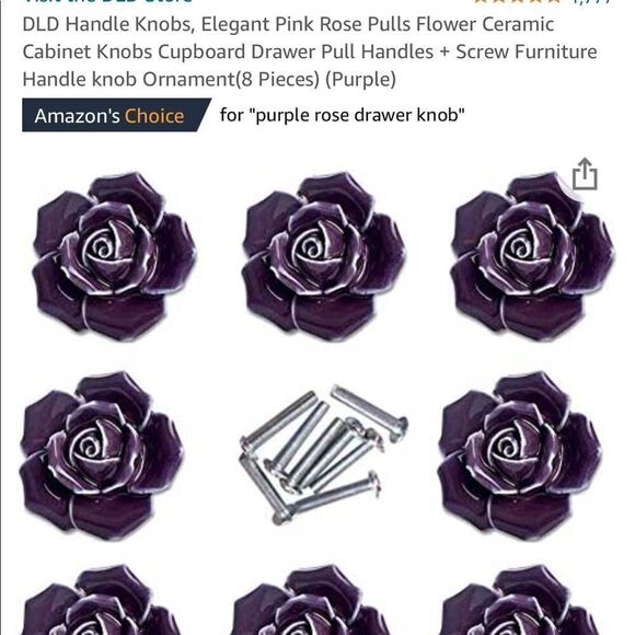 Purple rose elegant ceramic drawer knobs for drawers or refurbished pieces - Picture 8 of 8